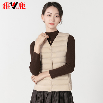 雅鹿轻薄短款羽绒服马甲女背心