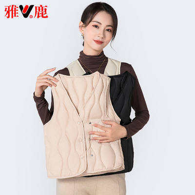 雅鹿轻薄短款修身羽绒马甲背心女