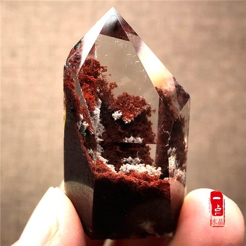 七彩红黄绿幽灵柱子双尖摆件原石