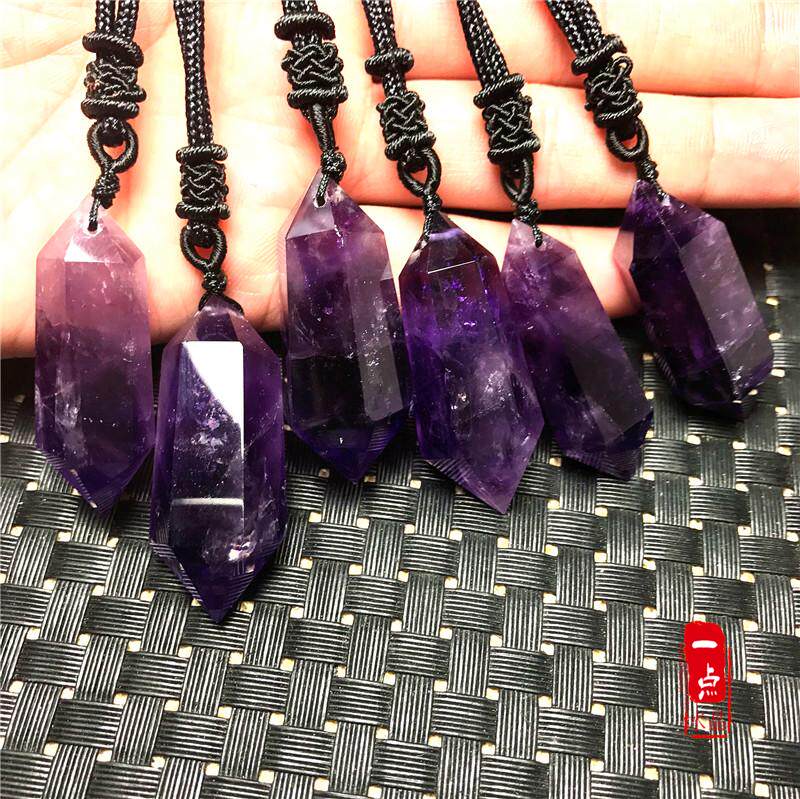 六棱柱吊坠紫晶原石打磨项链饰品