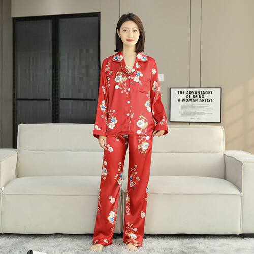 冰丝睡衣女春秋长袖两件套仿真丝女士睡衣高级感轻奢款大码家居服