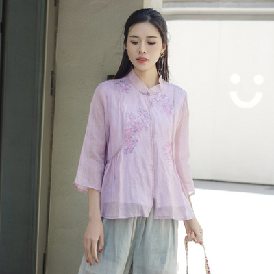 3322大吉2025新款原创文艺复古中式苎麻改良茶服小衫百搭上衣女