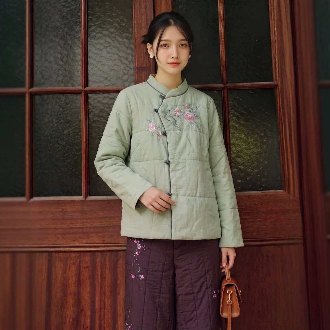3583大吉复古盘扣棉衣唐装女装冬季棉衣国风新中式刺绣棉服外套