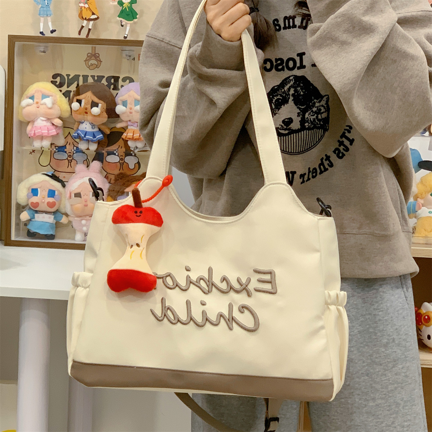 学院风上课单肩包包女2026新款帆布包大容量托特包休闲通勤斜挎包,箱包皮具/热销女包/男包,时尚帆布包,淘宝优惠券,粉丝福利购,淘宝优惠卷