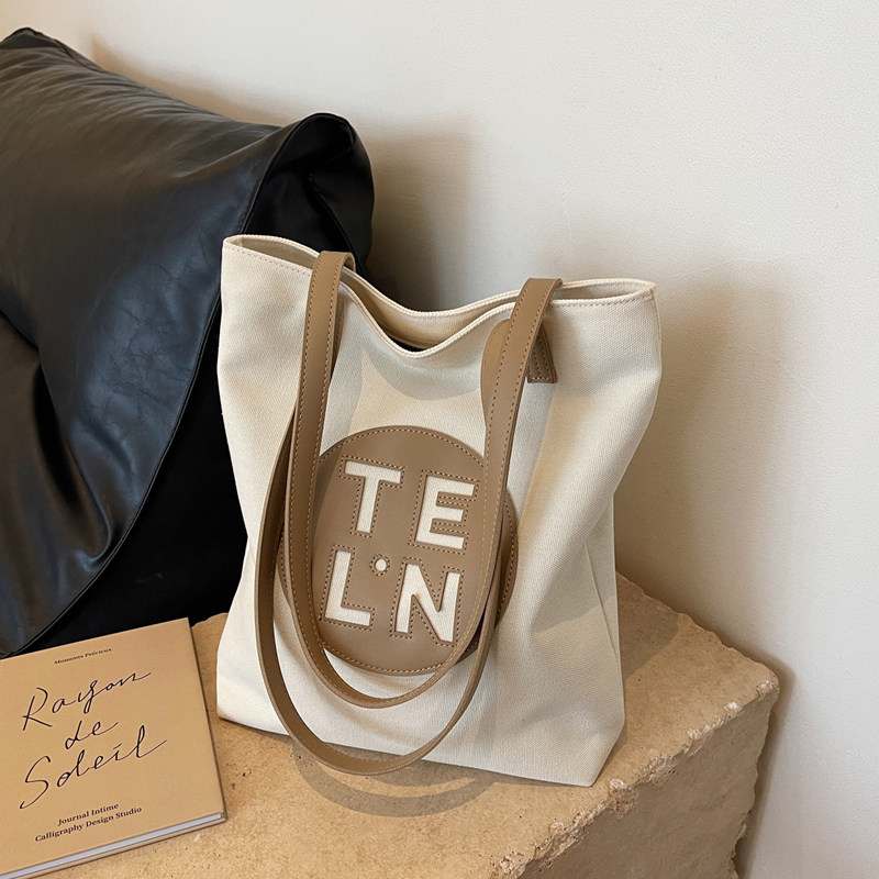 mr li 大学生帆布包包女2023新款休闲手提袋装书大容量单肩托特包