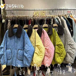 WE女454116冬韩版宽松大码胖mm慵懒风撞色羊羔毛翻领加厚棉服外套