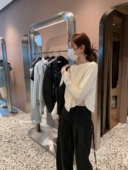 AIKIWIWI_aaaaxbbb不规则下摆长袖 现货 T恤女基础纯棉打底衫