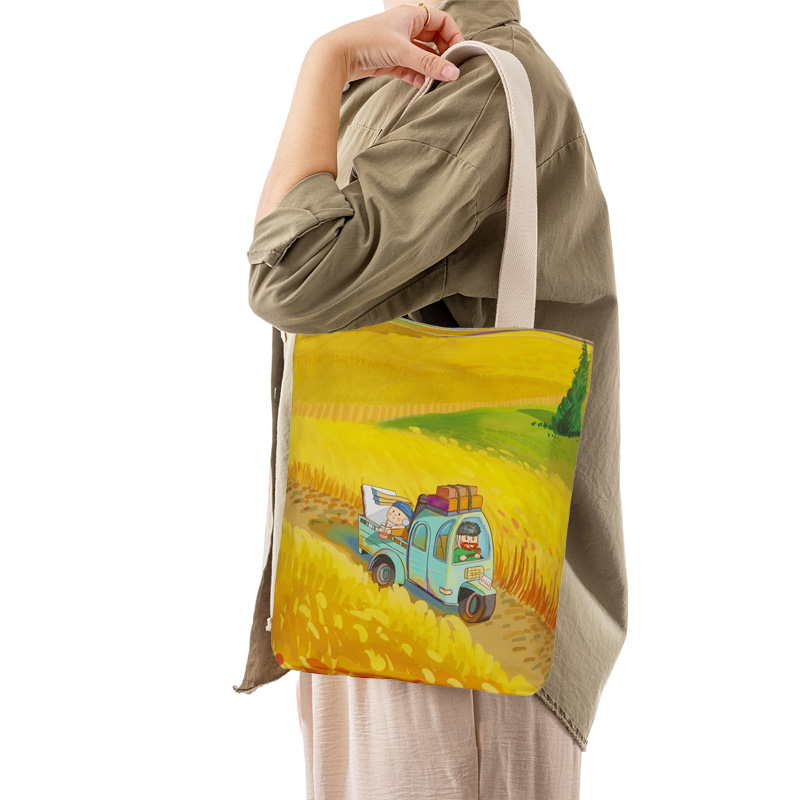 原创手绘梵高主题插画帆布包设计师款小众高级感休闲单肩包礼物