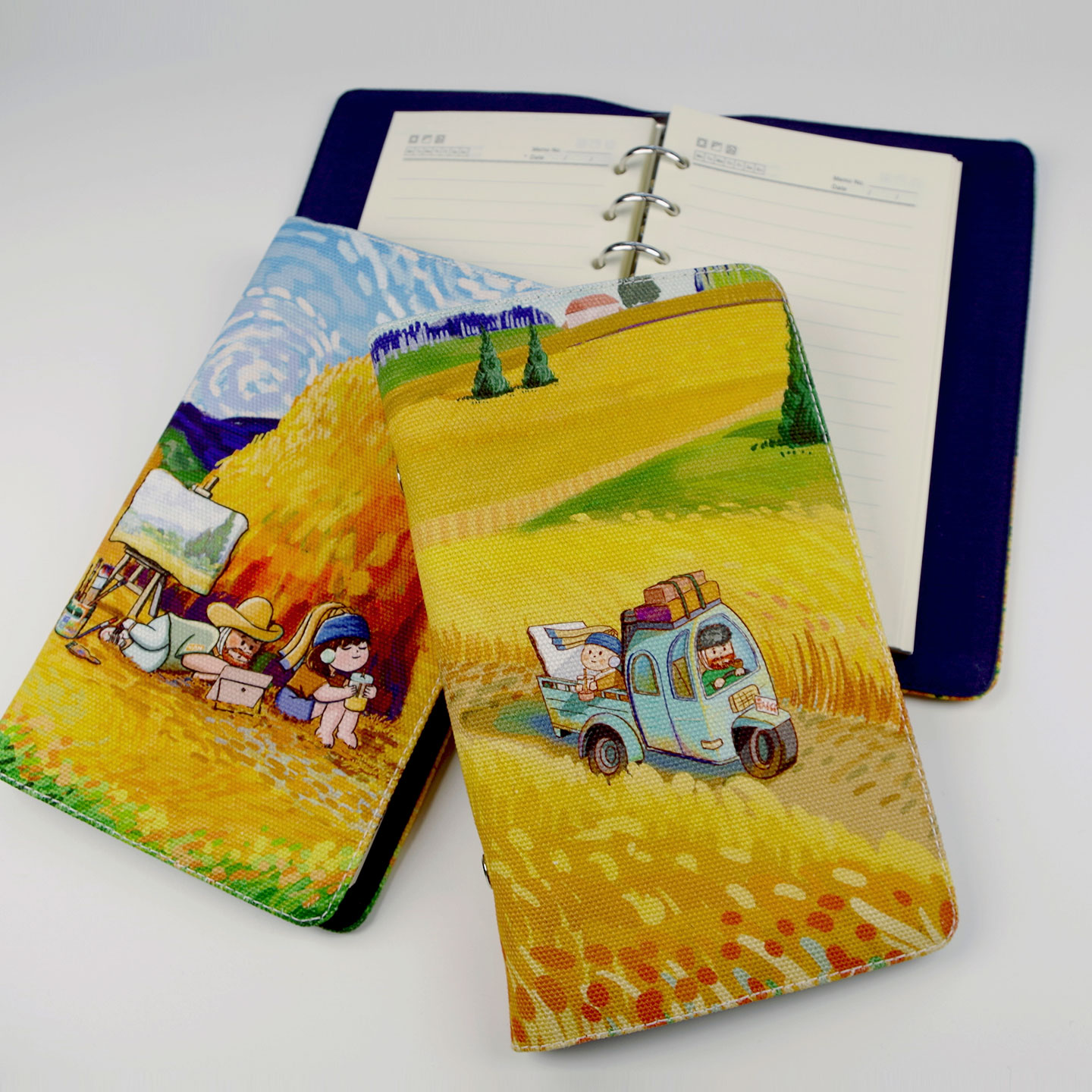 原创手绘梵高珍珠耳环少女活页本高级感布艺笔记本原创设计多尺寸