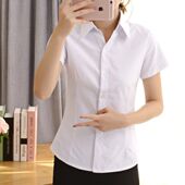 短袖 白色斜条纹衬衫 职业 V领半袖 上班衬衣工作服夏季 女装 暗纹修身