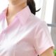 春夏粉色条纹短袖 OL工作服 通勤职业装 衬衫 女V领修身