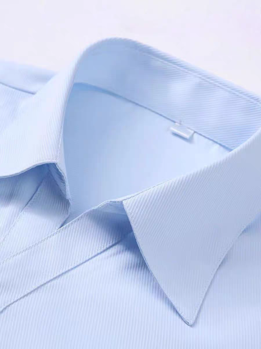 浅蓝斜纹衬衣女短袖春夏长袖上班加大码工作服职业V领薄款白衬衫