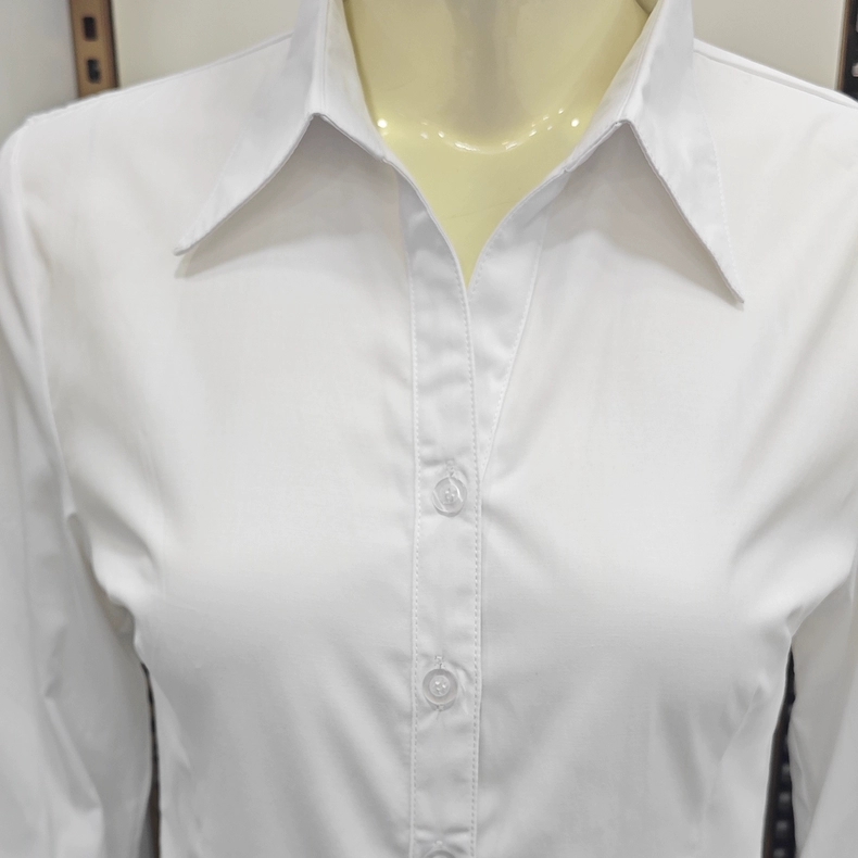 纯蓝色衬衫女竹纤维棉纯白修身短袖女装大码外穿工装长袖衬衣