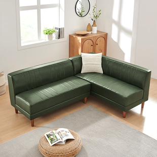 北欧客厅墨绿色卡座转角组合日式现代简约无扶手办公室左右皮沙发