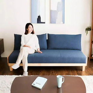 北欧布艺沙发床小户型客厅可折叠可拆洗家用全实木两用沙发床