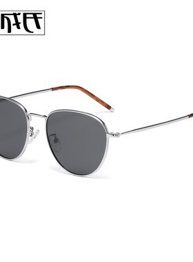 韩版明星同款墨镜金属圆框偏光银