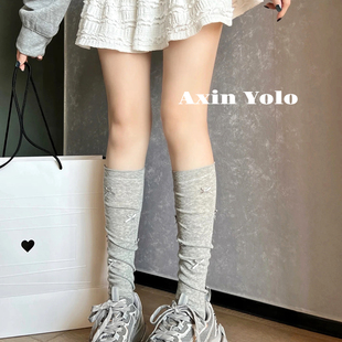 阿馨yolo 超嗲蝴蝶结堆堆袜女中长筒袜ins潮长袜女 薄款 网红款