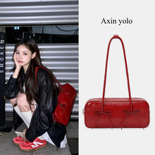 阿馨yolo 红色蝴蝶结法棍包女高级感小众设计百搭腋下包网红同款