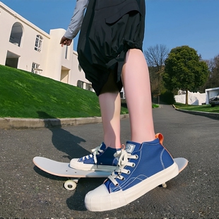 复古学生鞋 人本高帮帆布鞋 青年运动鞋 圆头百搭小白鞋 蓝色休闲板鞋