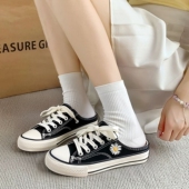 一脚蹬懒人包头半拖鞋 2023夏款 女夏外穿学生半拖帆布鞋 人本凉拖鞋