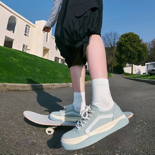 学生鞋 复古女百搭系带小白鞋 潮流 厚底帆布鞋 人本休闲风圆头板鞋