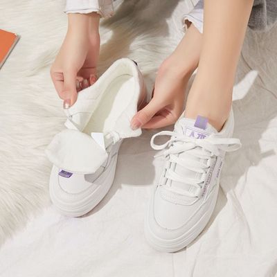 人本小白鞋女2025新款秋冬女鞋厚底百搭二棉鞋加绒加厚女款板鞋子