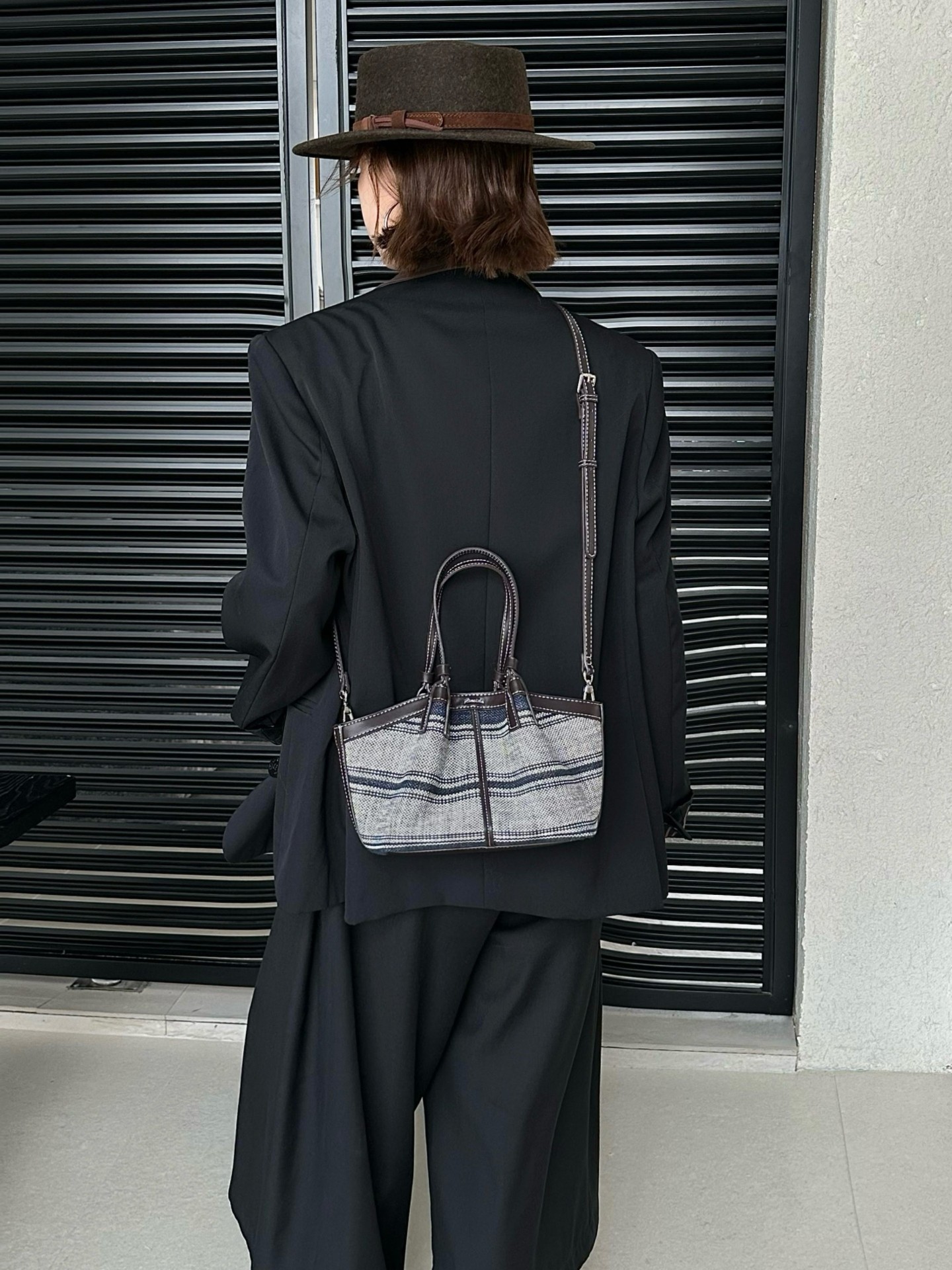 日韩文艺范小众设计条纹帆布菜篮子包包女手提包单肩斜挎通勤包