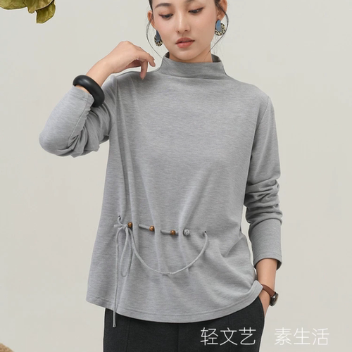 季新款半高领德绒打底衫女外穿设计感天丝羊毛系带内搭长袖T恤