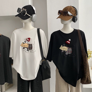 T恤上衣 大版 卡通印花带帽小狗俏皮减龄2026年春季 宽松休闲短袖