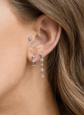 新ins风蓝色锆石耳钉 铜镀18K真金花朵耳圈 韩版首饰女耳饰