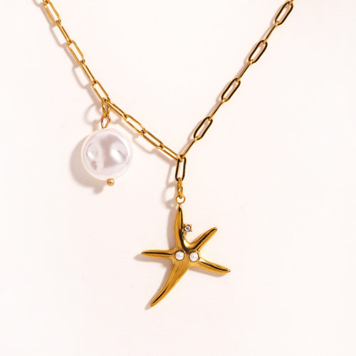 钛钢不掉色海星蜗牛吊坠项链女