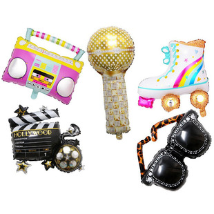 酒吧迪厅生日派对收音机麦克风话筒溜冰鞋墨镜摄影机铝膜气球装饰