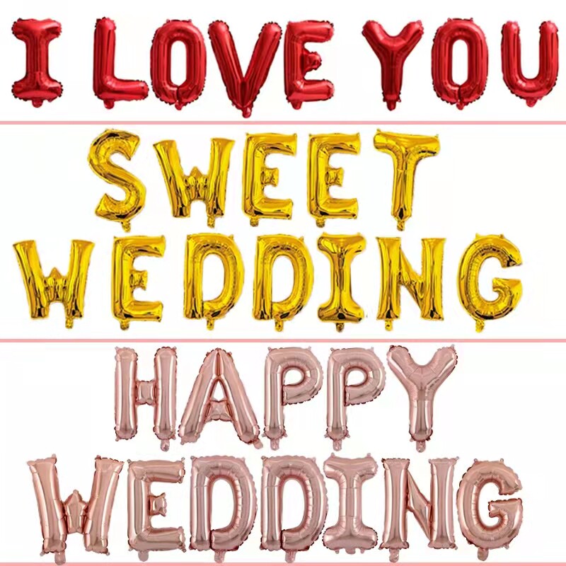 16寸我爱你 I LOVE YOU 1314甜蜜新婚快乐字母铝箔膜气球求婚表白