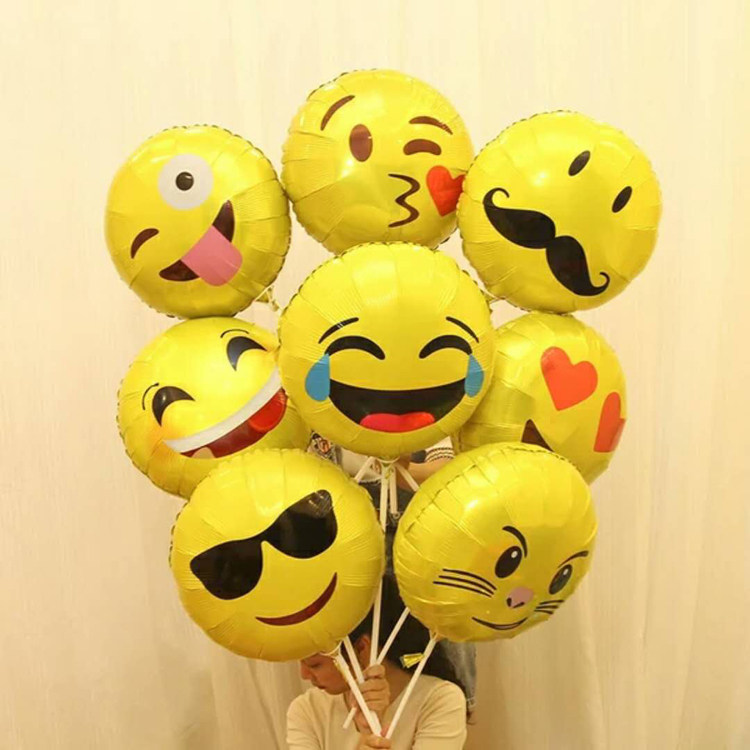 18寸qq微信emoji表情包搞笑黄色笑脸爱心铝箔膜气球卡通生日装饰y