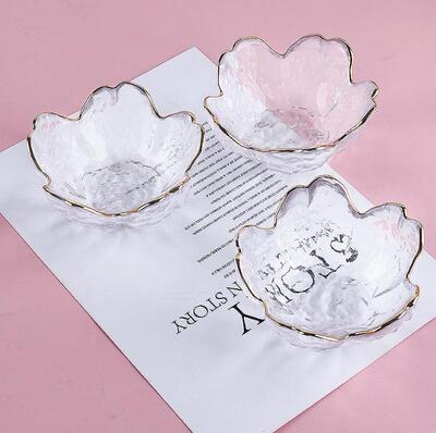 创意家用透明金边水晶玻璃樱花小碟子火锅烧烤酱料蘸颜料墨碟