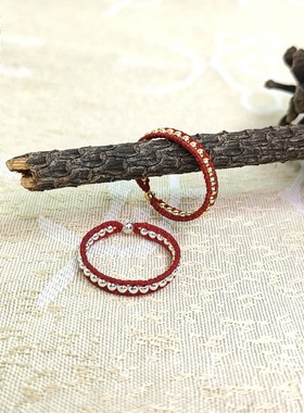 蜡线手工编织迷你金珠戒指定制