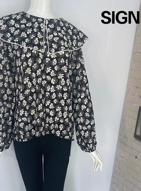 SIGNE 2023新款韩版印花百搭宽松娃娃领大翻领 小雏菊 长袖衬衫女
