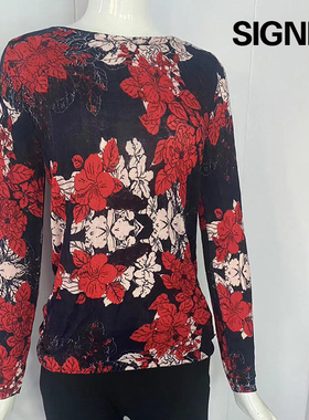 SIGNE 秋冬印花针织衫 女式打底衫套头宽松圆领上衣女装