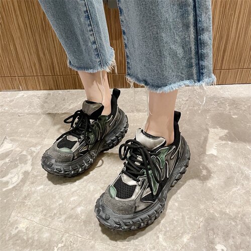 真皮厚底增高做旧脏脏老爹鞋女2025秋季新款百搭榴莲底运动休闲鞋
