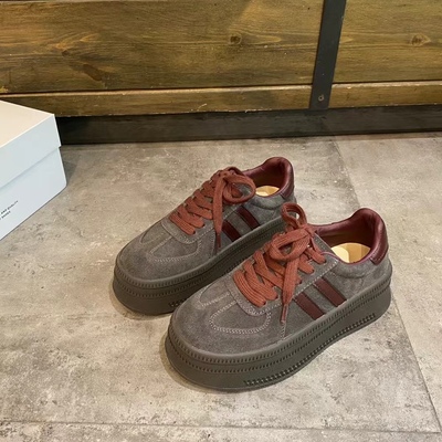 磨砂牛皮美拉德厚底德训鞋女港风复古2024秋季新款高级感休闲板鞋