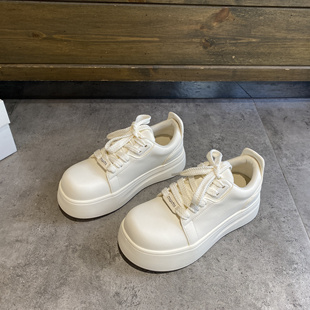 真皮丑萌大头鞋女小白鞋2025春季松糕厚底增高面包鞋休闲运动板鞋