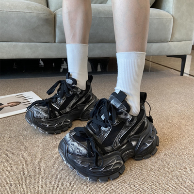 做旧擦色增高厚底老爹鞋女2025秋季新款透气网红超火轻便运动潮鞋