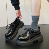 单鞋 真皮厚底增高系带小皮鞋 潮 时尚 百搭编织乐福鞋 女2026春季 新款