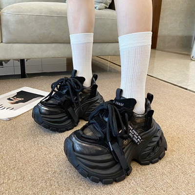 真皮厚底增高做旧老爹鞋女2025冬季新款百搭舒适轻便休闲运动鞋潮