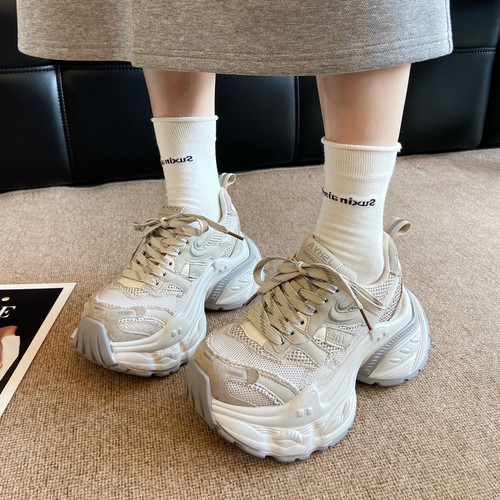 真皮厚底增高擦色脏脏老爹鞋女2026新款百搭透气舒适休闲运动鞋潮