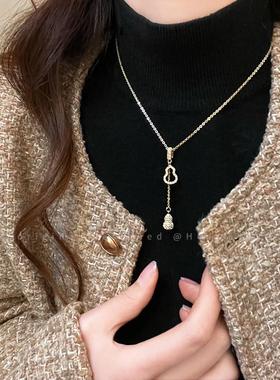 麒麟葫芦项链微镶镂空吊坠女时尚秋冬毛衣链2025新款小众百搭配饰