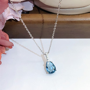 人鱼之泪项链海宝蓝新款合成蓝水晶吊坠水滴梨形欧美项饰品女高级