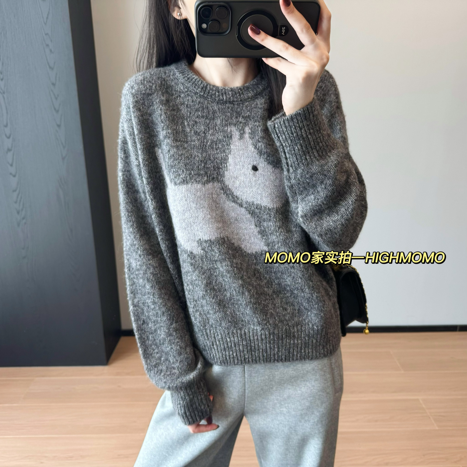 高品质货！卡通提花羊绒蚕丝慵懒风针织衫美拉德风加厚毛衣女秋冬