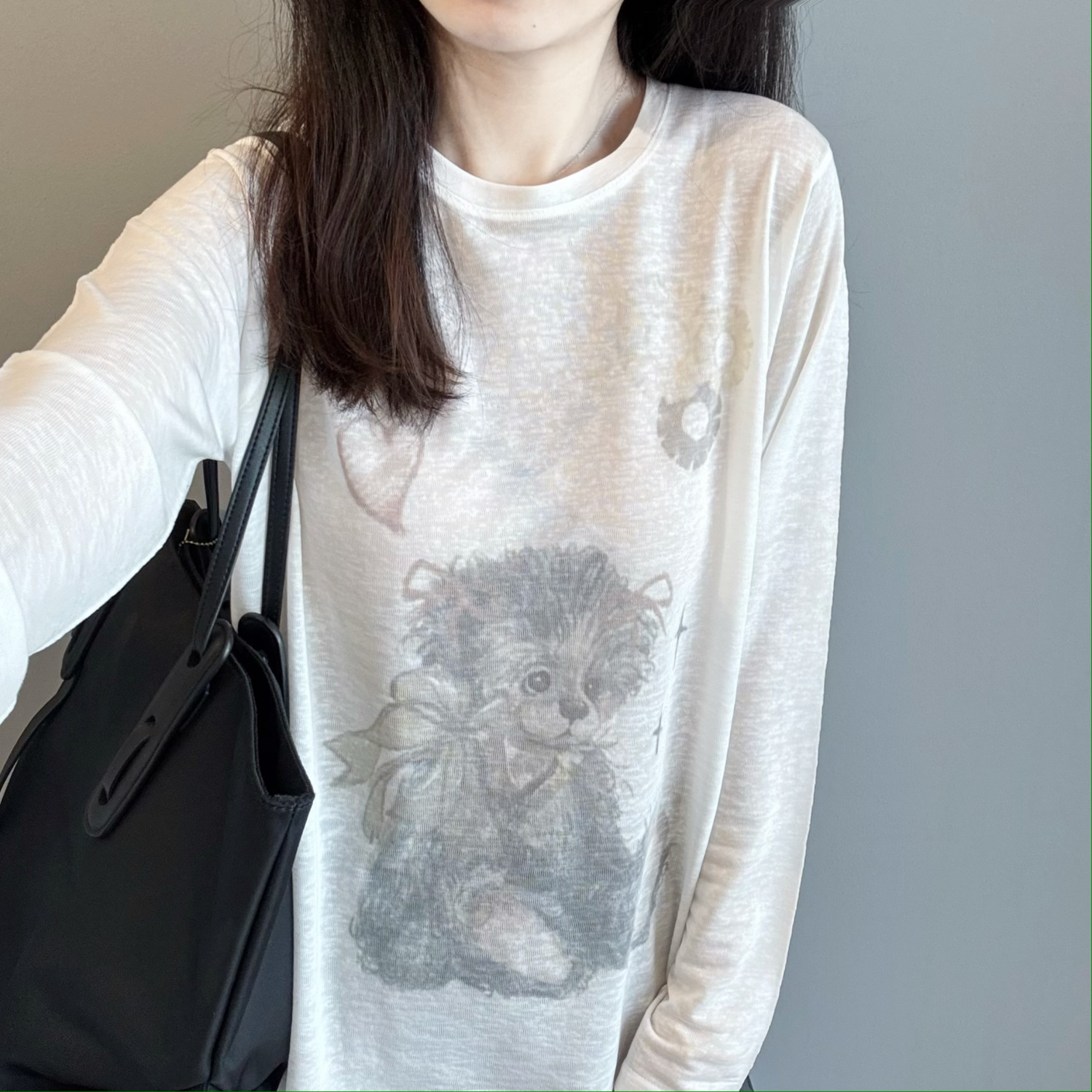 慵懒风长袖涂鸦印花T恤薄款