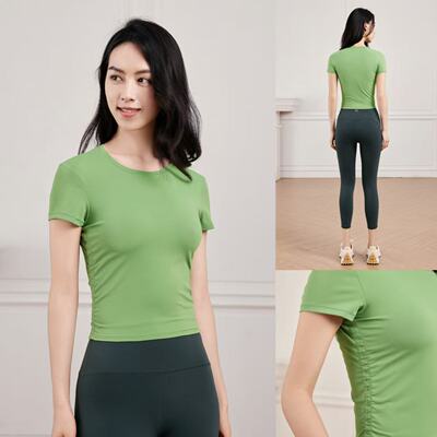 凡圣瑜伽透气紧身显瘦薄款T恤跑步圆领修身短袖上衣不带胸垫FA330